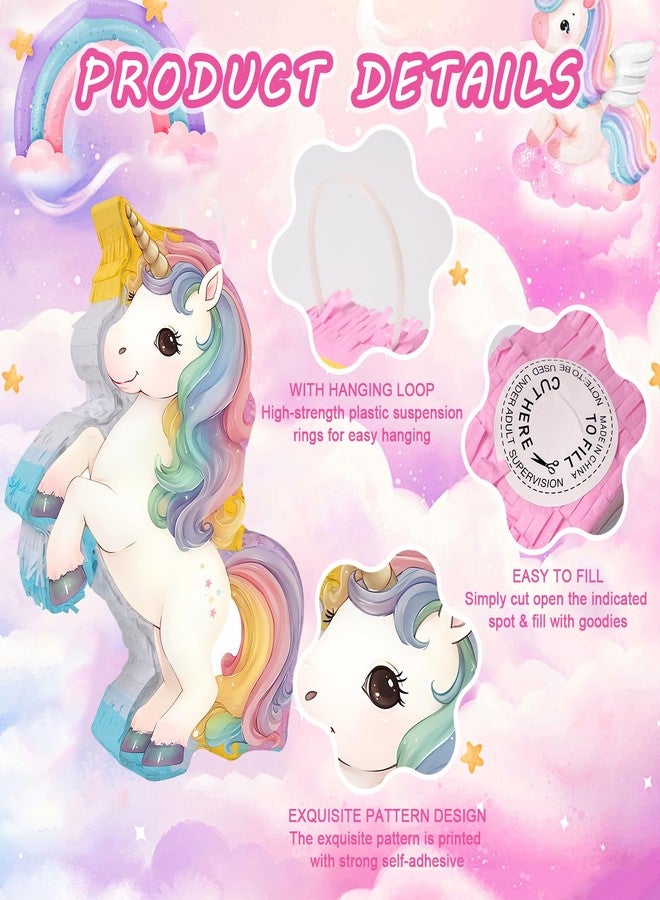 JOARHONAL Magical Unicorn Piñata - Unicorn Piñata with Blindfold and Bat for Girls Kids Rainbow Unicorn Theme Birthday Party Games Decorations (Small Size 16”x10”x3”) - Image 3