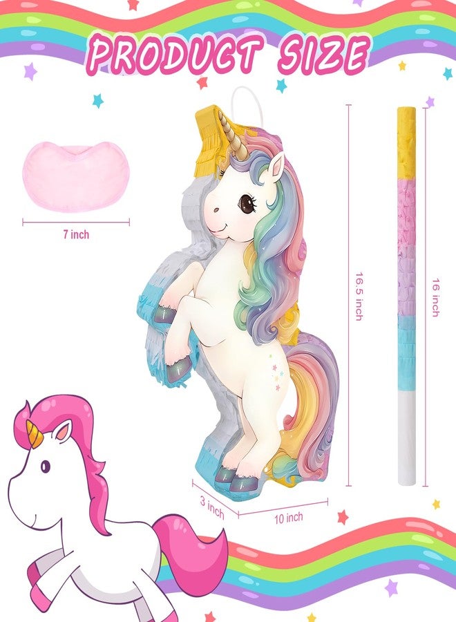 JOARHONAL Magical Unicorn Piñata - Unicorn Piñata with Blindfold and Bat for Girls Kids Rainbow Unicorn Theme Birthday Party Games Decorations (Small Size 16”x10”x3”) - Image 2