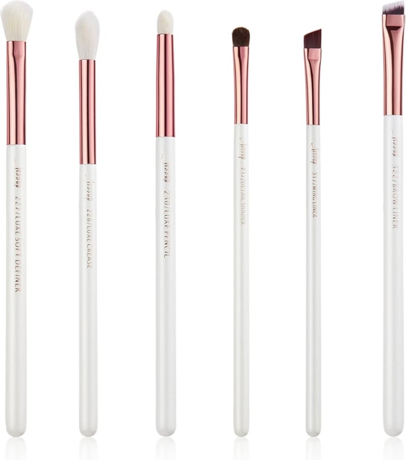 مجموعة فرش مكياج العيون الصغيرة من جيسوب، 6 قطع، أبيض/ذهبي وردي، فرش طبيعية وصناعية فاخرة لدمج ظلال العيون، وكونسيلر، ومحدد الحواجب، t221