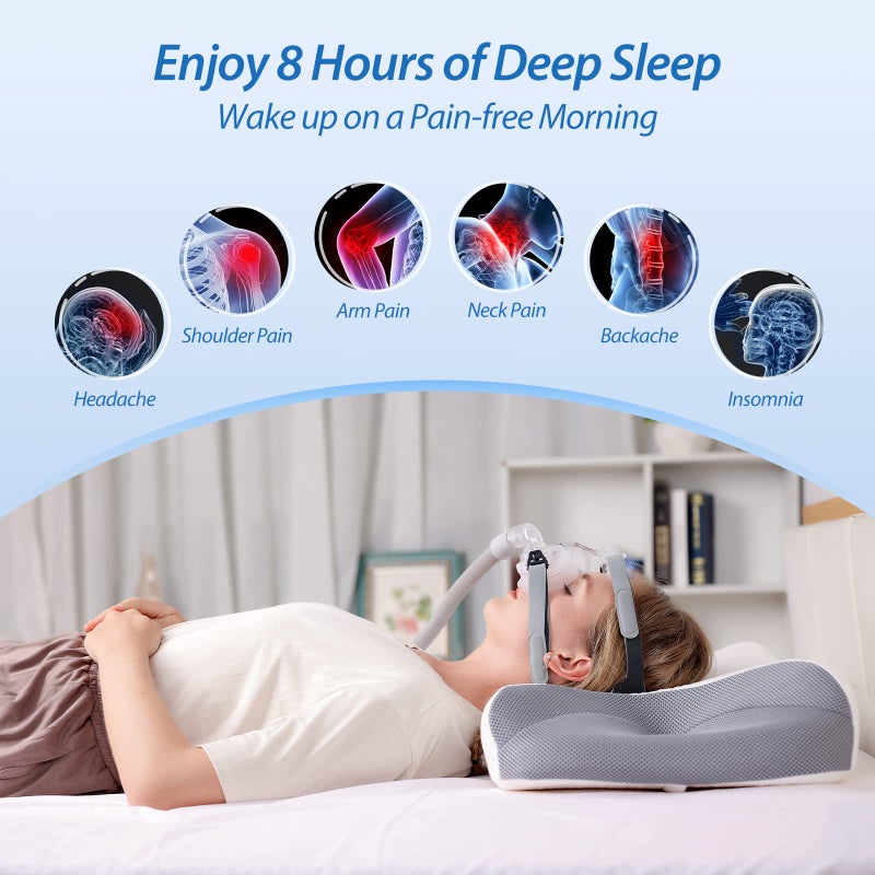 HOMCA وسادة HOMCA لجهاز CPAP للنوم على الجانب، وسادات أنفية لجهاز CPAP لجميع مستخدمي أقنعة CPAP لتقليل تسرب الهواء وضغط الأقنعة، وسادات دعم الرقبة للنوم لتخفيف آلام الرقبة - Image 5