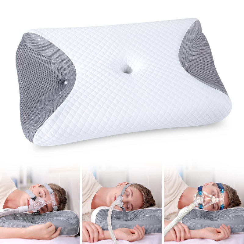 HOMCA وسادة HOMCA لجهاز CPAP للنوم على الجانب، وسادات أنفية لجهاز CPAP لجميع مستخدمي أقنعة CPAP لتقليل تسرب الهواء وضغط الأقنعة، وسادات دعم الرقبة للنوم لتخفيف آلام الرقبة - Image 1