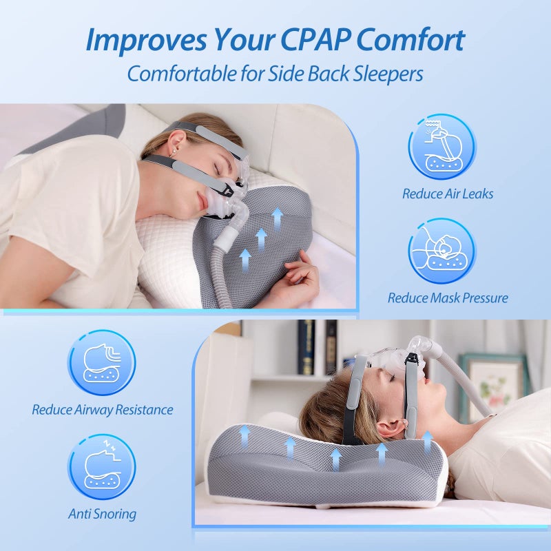 HOMCA وسادة HOMCA لجهاز CPAP للنوم على الجانب، وسادات أنفية لجهاز CPAP لجميع مستخدمي أقنعة CPAP لتقليل تسرب الهواء وضغط الأقنعة، وسادات دعم الرقبة للنوم لتخفيف آلام الرقبة - Image 4