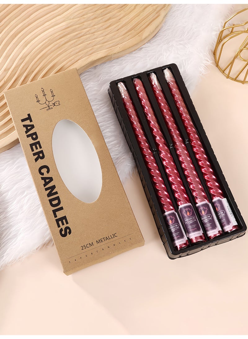 4 قطع من الشموع المعدنية الملتوية ذات الصندوق الأحمر على الطراز الأوروبي للمنزل وحفلات الزفاف الرومانسية وديكورات أعياد الميلاد - Image 1