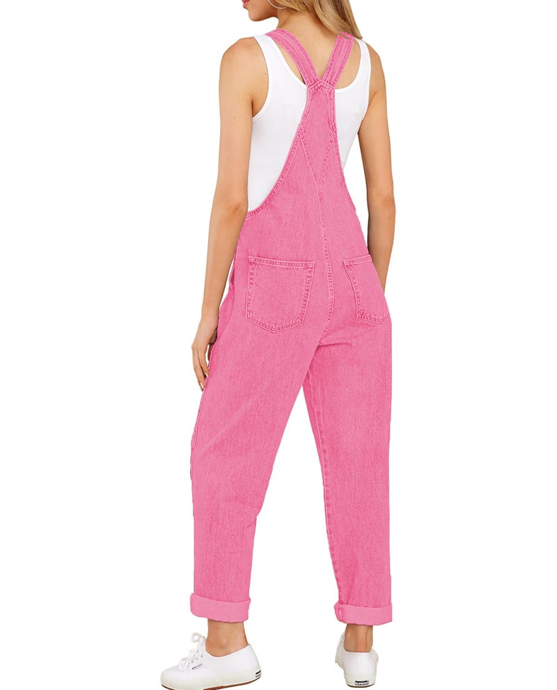 luvamia Overalls for Women Loose Fit Classic Bib Casual Jean Stretchy Denim Overall Jumpsuit Tapered Leg Womens Overall Jumpsuit Pink Denim Overalls Women Candy Pink Size Medium Size 8 Size 10 - Image 2