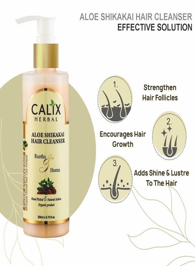 كلاليكس هيربال شامبو كاليكس هيربال العضوي والأيورفيدي بخلاصة الصبار والشيكاكاي لتنظيف الشعر 200 مل + حناء مهندي 100 جم + بلسم للشعر (مع الحناء) 200 مل - مجموعة متكاملة للعناية بالشعر للرجال والنساء وجميع أنواع الشعر - Image 5