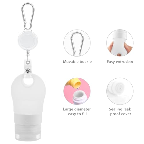 LUEXBOX 4 PACK Portable Travel Bottle Set, Leakproof Silicone Bottles with Stretchable Lanyard, Travel Sized Empty Liquid Bottles Container, Reusable, Squeezable and Refillable (White) - Image 3
