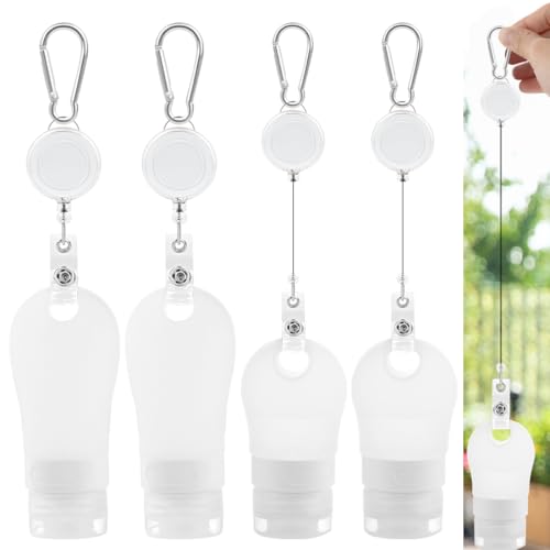 LUEXBOX 4 PACK Portable Travel Bottle Set, Leakproof Silicone Bottles with Stretchable Lanyard, Travel Sized Empty Liquid Bottles Container, Reusable, Squeezable and Refillable (White) - Image 1