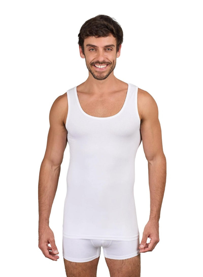 Dice Men's Comfort Cotton Stretch Tank Top Undershirt - White - Image 1