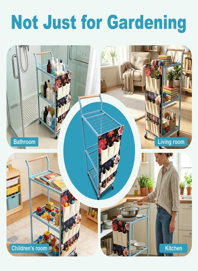 ANBOO Garden Tool Organizer with Wheels Heavy Duty Yard Tool Organizer Rack with Side Storage Pockets Sturdy Metal Steel Holder with 6 Hooks for Garage, Yard, Patio, Shed - Image 5