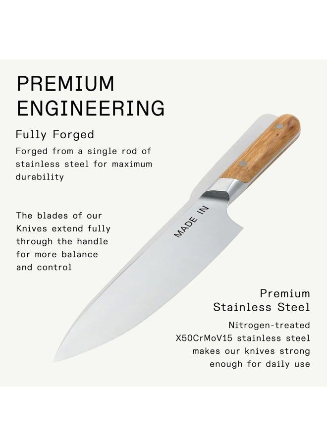 Madein Cookware - 20.3 cm Chef Knife - Handmade in France - Full tongs with olive wood handle - Image 3