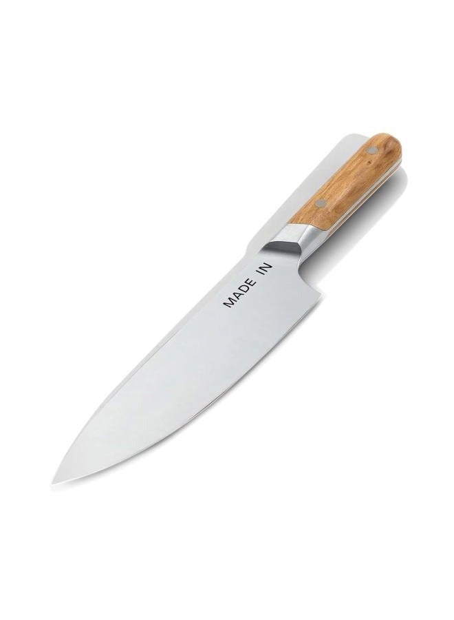 Madein Cookware - 20.3 cm Chef Knife - Handmade in France - Full tongs with olive wood handle - Image 1