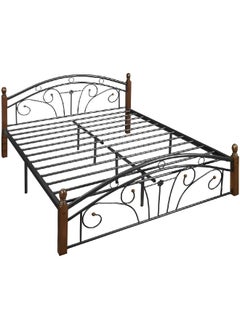 MOMENT Heavy Duty Wooden & Steel Bed, Simple Bedroom Metal Frame Wooden Legs Metal Bed. 190 X 150 Cm (L X W)  - Image 1