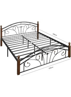 MOMENT Heavy Duty Wooden & Steel Bed, Simple Bedroom Metal Frame Wooden Legs Metal Bed. 190 X 150 Cm (L X W)  - Image 2