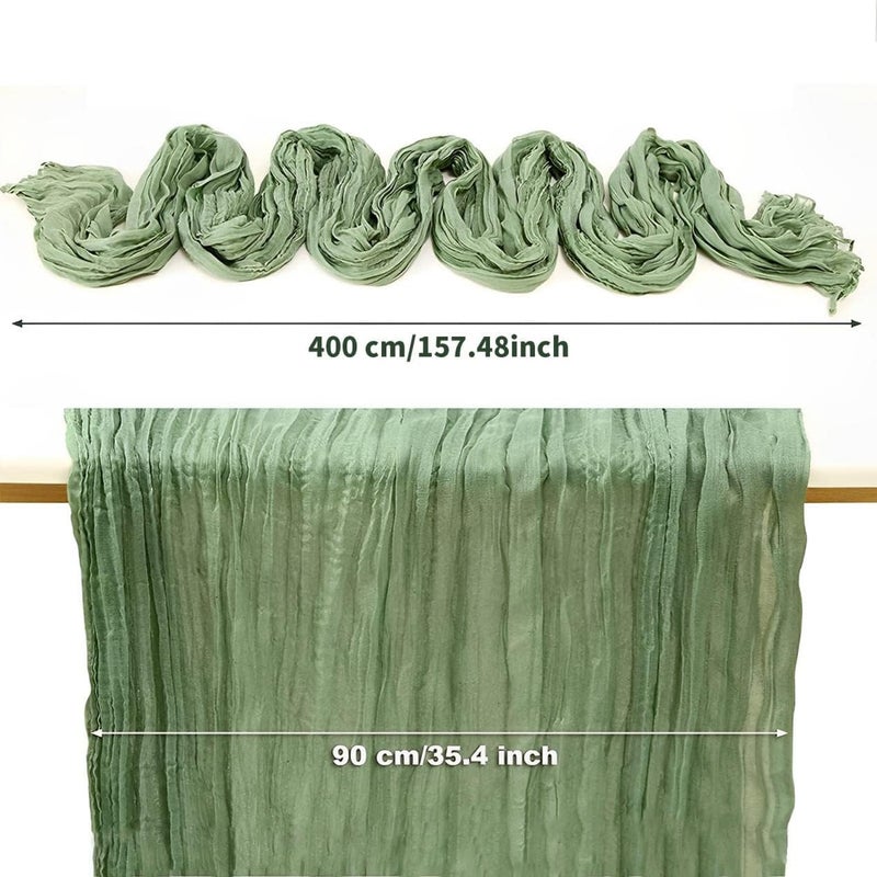 Lonimia Table Runner, Gauze Table Runner, Semi-Transparent Fabric, Elegant Gauze Decoration, Rustic Table Runner, Cheesecloth, Washable, Wedding, Vintage, Birthday, Baby Shower Decoration, 90 x 400 cm (Green) - Image 5