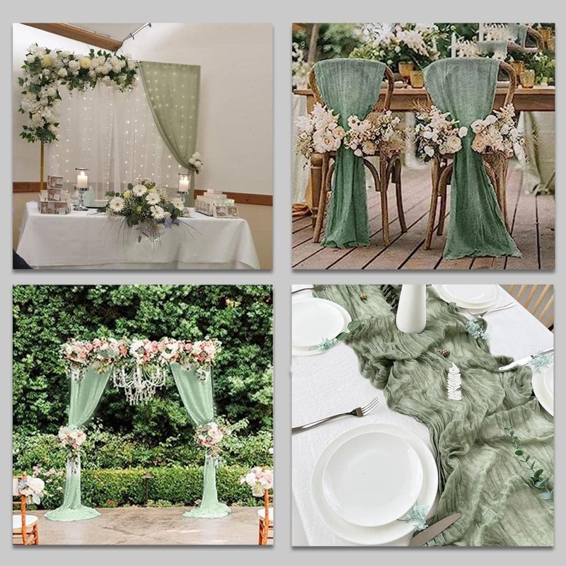 Lonimia Table Runner, Gauze Table Runner, Semi-Transparent Fabric, Elegant Gauze Decoration, Rustic Table Runner, Cheesecloth, Washable, Wedding, Vintage, Birthday, Baby Shower Decoration, 90 x 400 cm (Green) - Image 3