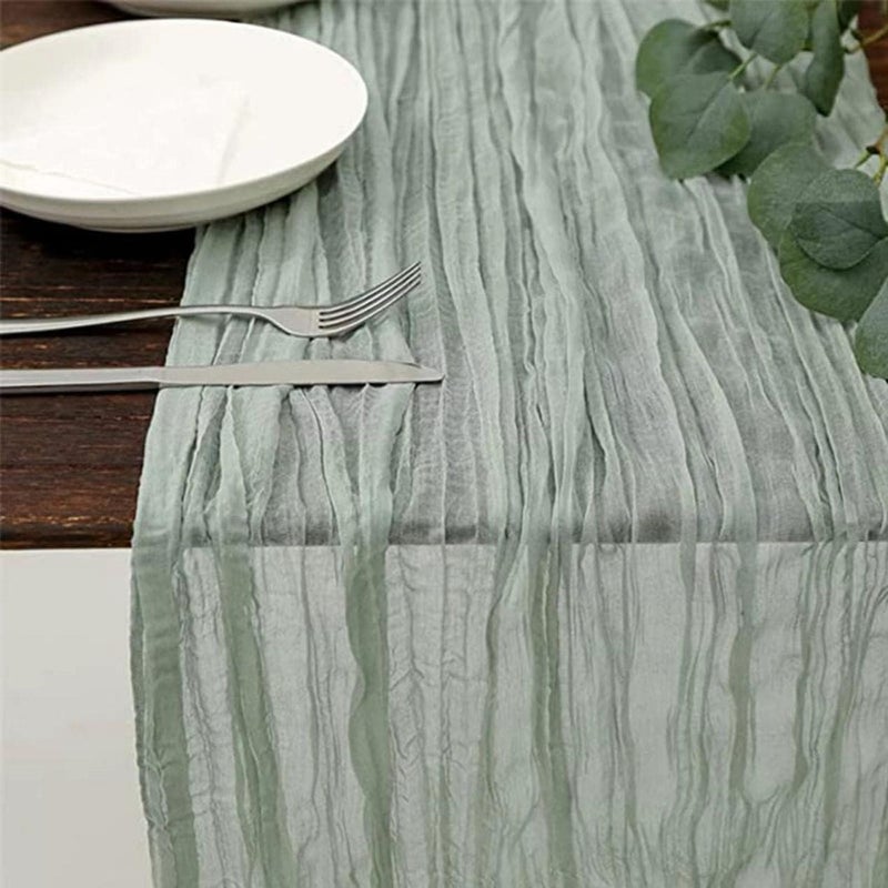 Lonimia Table Runner, Gauze Table Runner, Semi-Transparent Fabric, Elegant Gauze Decoration, Rustic Table Runner, Cheesecloth, Washable, Wedding, Vintage, Birthday, Baby Shower Decoration, 90 x 400 cm (Green) - Image 4