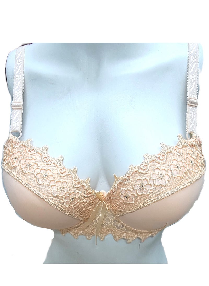 Women's Push-Up Bra with Embellished Lace and Shiny Rhinestones  - Image 1