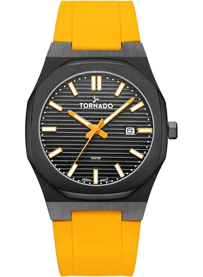 Tornado Men's Japan Quartz Movement Watch, Analog Display and Silicone Strap - T22002-BSYB, Yellow - Image 1