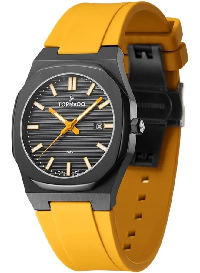 TORNADO Tornado Men's Japan Quartz Movement Watch, Analog Display and Silicone Strap - T22002-BSYB, Yellow