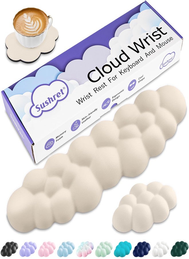 Sushret Cloud Wrist Rest Keyboard, Cloud Keyboard Wrist Pad Set with PU Leather Memory Foam, Cute Arm Rest for Palm Support, PC/Gaming Desk Accessories/Office Setup/Computer Hand Cushion - Beige - Image 1