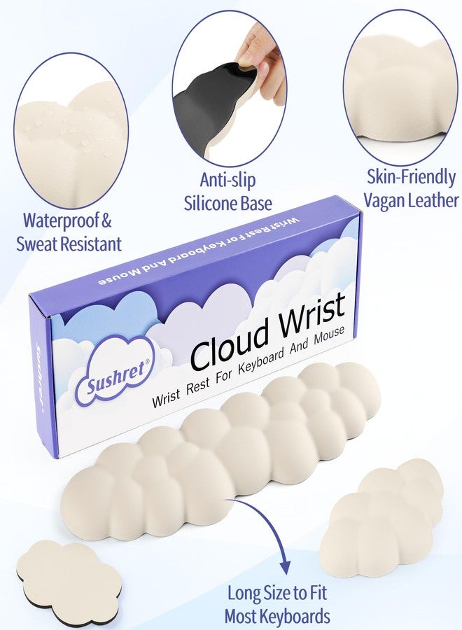 Sushret Cloud Wrist Rest Keyboard, Cloud Keyboard Wrist Pad Set with PU Leather Memory Foam, Cute Arm Rest for Palm Support, PC/Gaming Desk Accessories/Office Setup/Computer Hand Cushion - Beige - Image 5