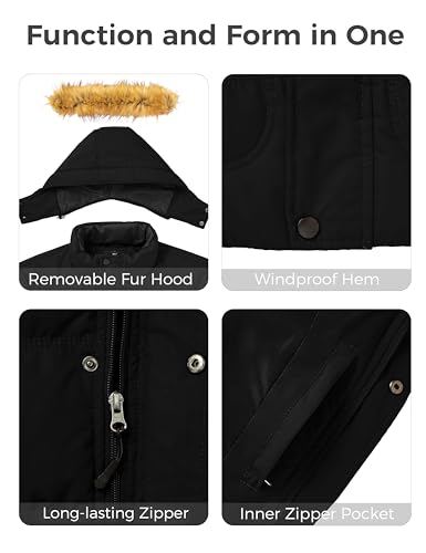 Wantdo Men's/Women's Thicken Insulated Winter Coat with Detachable Fur Hood (black, Large) - Image 5
