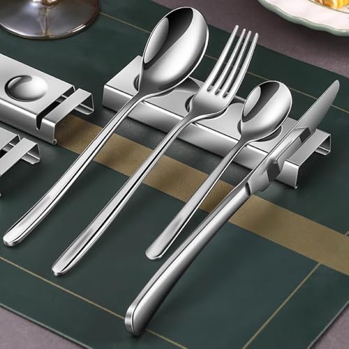 maiwalk Cutlery Rests Stand for Chopsticks Spoon Knife Teaspoons Salad Fork Stainless Steel Flatware Tableware Rest Holder 6 PCS Dinner Table Settings (Silver, 14.5X4.5X1.5CM) - Image 3