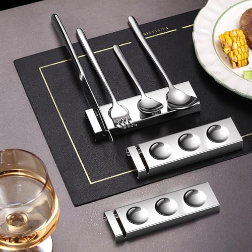 maiwalk Cutlery Rests Stand for Chopsticks Spoon Knife Teaspoons Salad Fork Stainless Steel Flatware Tableware Rest Holder 6 PCS Dinner Table Settings (Silver, 14.5X4.5X1.5CM) - Image 4