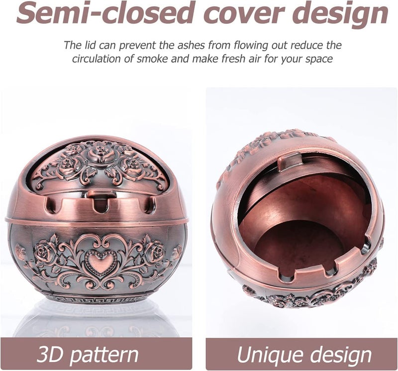 Scizor Vintage Windproof Ashtray with Lid for Cigarettes Portable Metal Ashtray for Indoor Outdoor Odor Elimination Rose Print Elegant Gift for Men and Women - Image 4