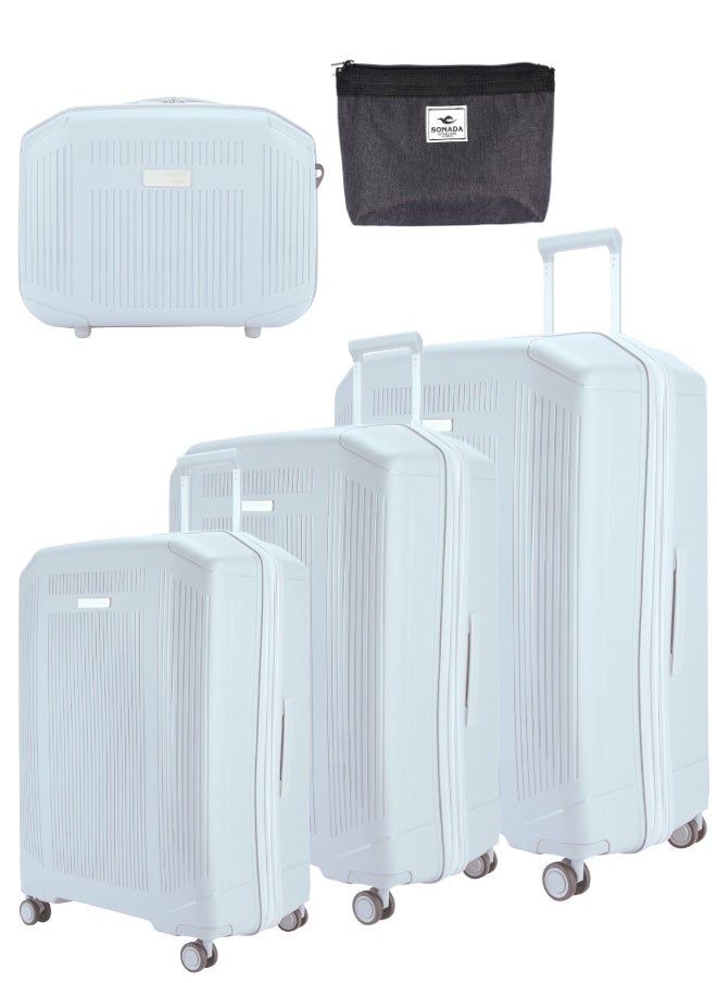 SONADA Sonada Unbreakable Luggage Unisex ,Double Zipper ,Expandable, TSA Lock With 4 Double Silent Wheels Set of 4(Silver)  - Image 1