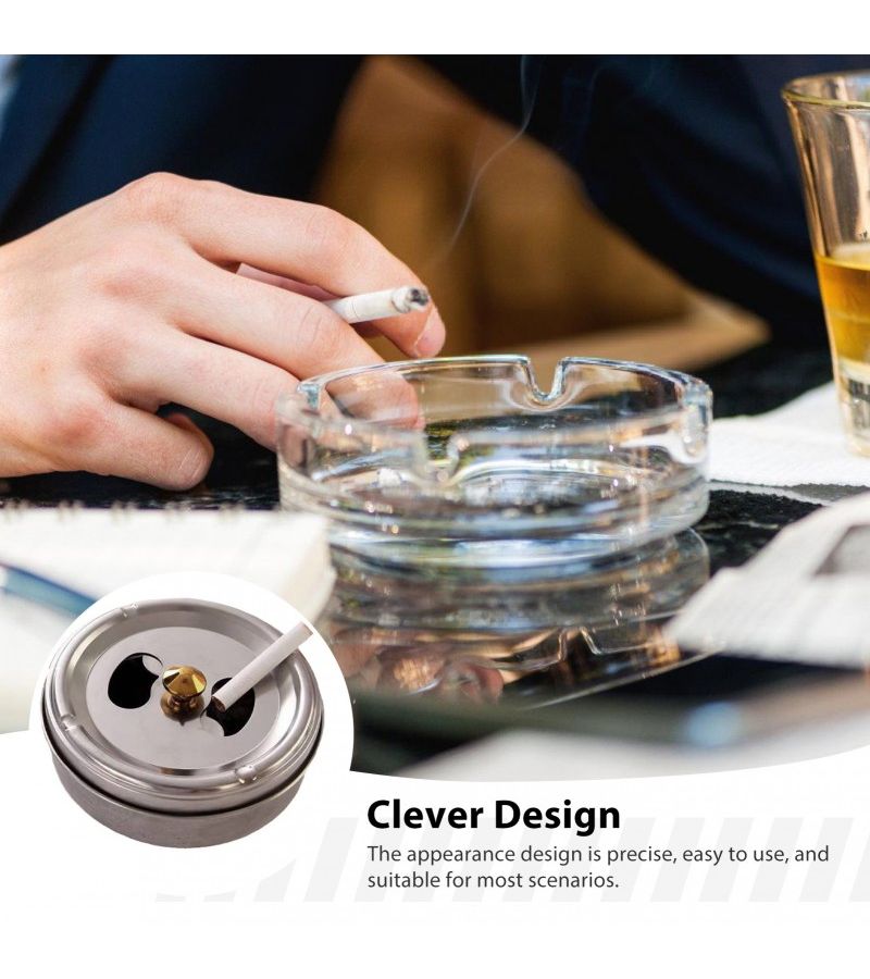 Silvery Stainless Steel Ash Catcher Easy Clean Daily Use Cigarette Slot Holder - Image 1