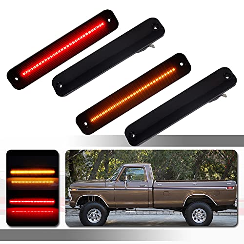 Tonsya 4 pcs Full Amber  Red Led Lamps Smoked lamp kit Compatible With 19731991 Ford E100 E150 E250 E350 F100 F150 F250 F350 F350 F500 Replace OEM Bumper Side Marker Lights