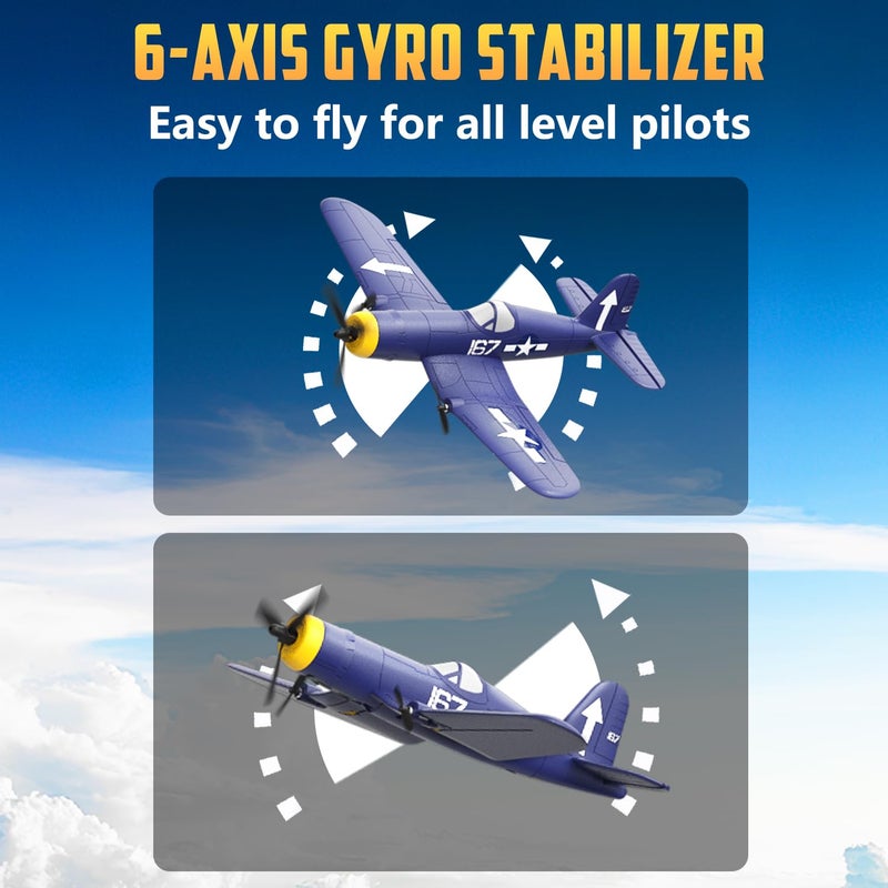 HAWK'S WORK 3 Channel RC Plane F4U Corsair, Remote Control Warbird Ready to Fly, 2.4GHz 6-axis Gyro Stabilizer, Easy to Fly for Kids & Beginners - Image 3