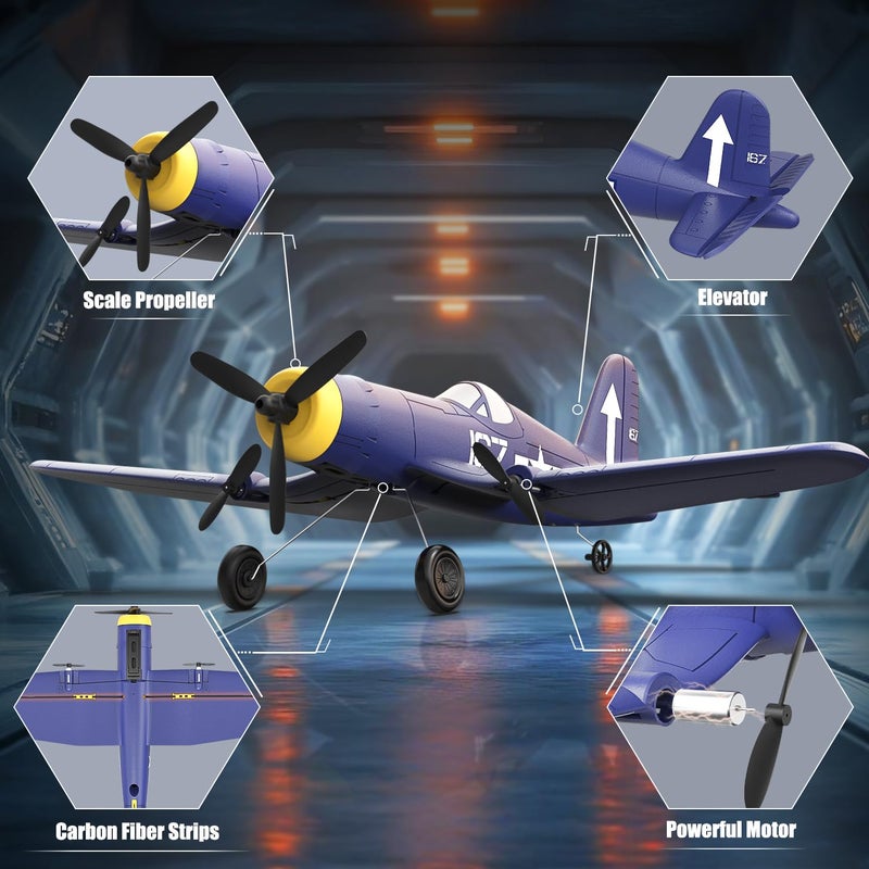 HAWK'S WORK 3 Channel RC Plane F4U Corsair, Remote Control Warbird Ready to Fly, 2.4GHz 6-axis Gyro Stabilizer, Easy to Fly for Kids & Beginners - Image 5