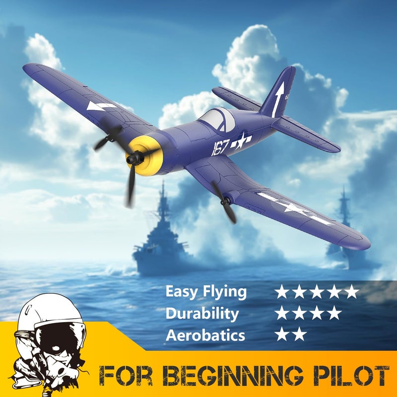 HAWK'S WORK 3 Channel RC Plane F4U Corsair, Remote Control Warbird Ready to Fly, 2.4GHz 6-axis Gyro Stabilizer, Easy to Fly for Kids & Beginners - Image 4