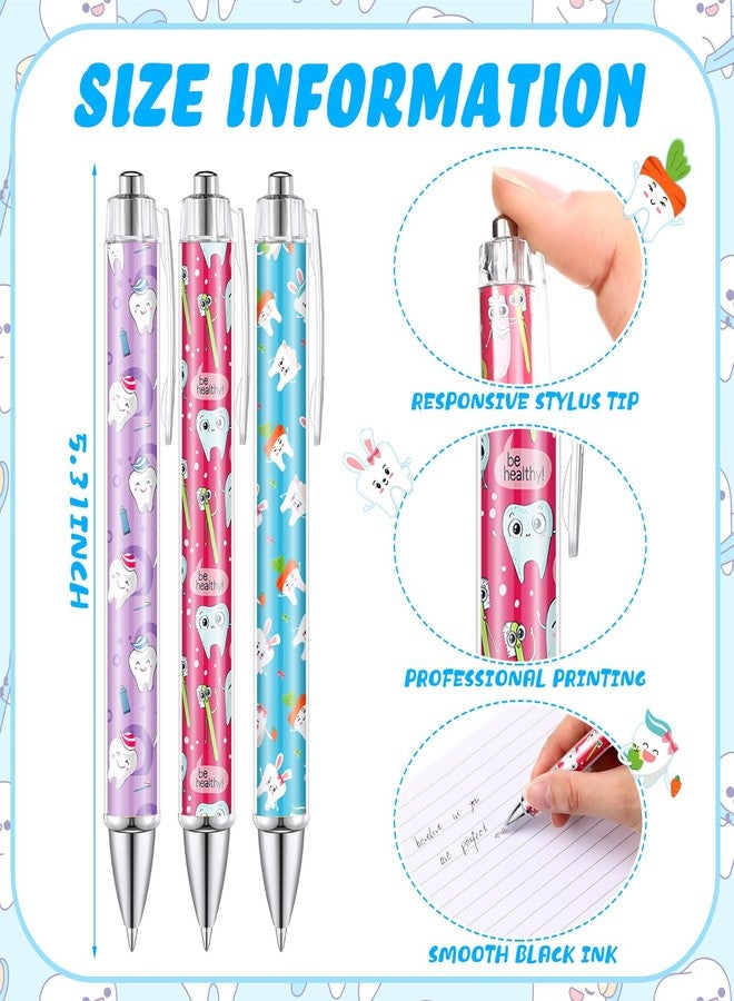 Moinchore 12 Pcs Teeth Ballpoint Pens Teeth Themed Writing Pens 1mm Retractable Black Ink Pens for Writing Nurse Gift Dental Assistant Accessories Cute Pens for Women Men Journaling Office Supplies - Image 2