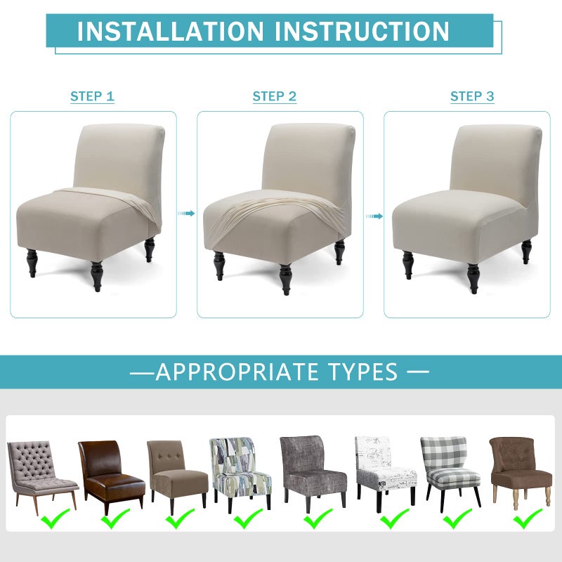 Iauddy Armless Accent Slipper Chair Cover Slipcover,Stretch Spandex Removable Jacquard Fabric Non-Slip Silp Cover for Accent Chair Without Arms Furniture Protector for Living Dining Room(Beige, 1) - Image 5