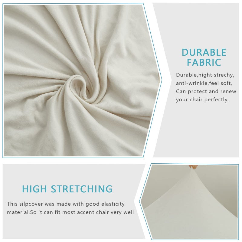 Iauddy Armless Accent Slipper Chair Cover Slipcover,Stretch Spandex Removable Jacquard Fabric Non-Slip Silp Cover for Accent Chair Without Arms Furniture Protector for Living Dining Room(Beige, 1) - Image 2