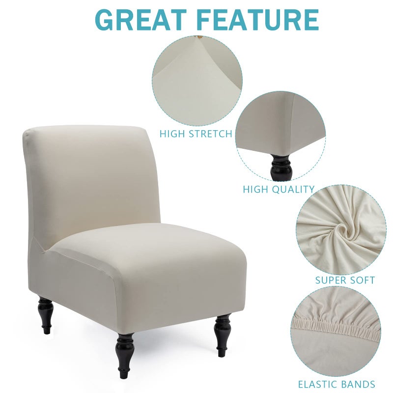 Iauddy Armless Accent Slipper Chair Cover Slipcover,Stretch Spandex Removable Jacquard Fabric Non-Slip Silp Cover for Accent Chair Without Arms Furniture Protector for Living Dining Room(Beige, 1) - Image 3