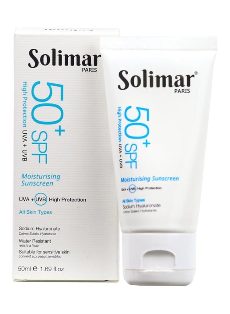 Solimar Paris Moisturising Sunscreen SPF50+ with Hyaluronic Acid – Lightweight, 50ml - Image 1