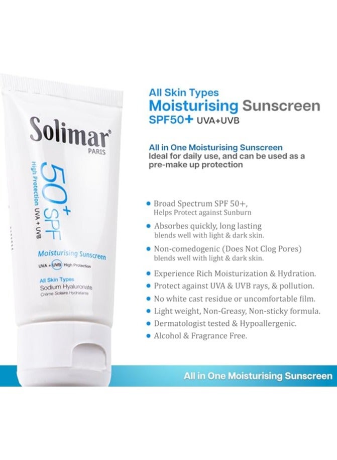 Solimar Paris Moisturising Sunscreen SPF50+ with Hyaluronic Acid – Lightweight, 50ml - Image 2