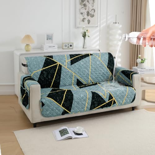 HOKIPO 'Elira Series' Polyester Blend Quilted Water Repellent + Waterproof + Quick Dry Sofa Cover Mat for 2 Seater Sofa with Pockets On Armrest Cover - Multicolor Abstract Geometry (AR-5239-C10) - Image 1