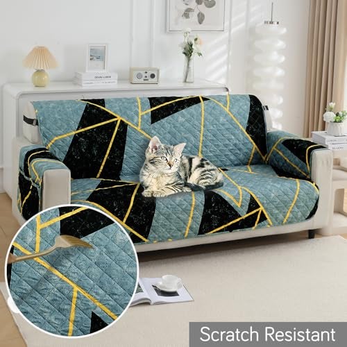 HOKIPO 'Elira Series' Polyester Blend Quilted Water Repellent + Waterproof + Quick Dry Sofa Cover Mat for 2 Seater Sofa with Pockets On Armrest Cover - Multicolor Abstract Geometry (AR-5239-C10) - Image 5