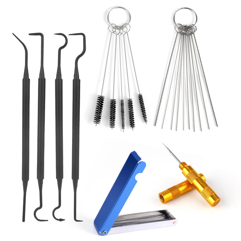 lasuroa Carburetor Cleaning Kit, Carburettor Jet Tools Includes 23 Carb Needles 5 Nylon Brushes 1 Scraper and 4 Cleaner Hooks for Motorcycle ATV Chainsaw & Welder Maintenance - Image 1