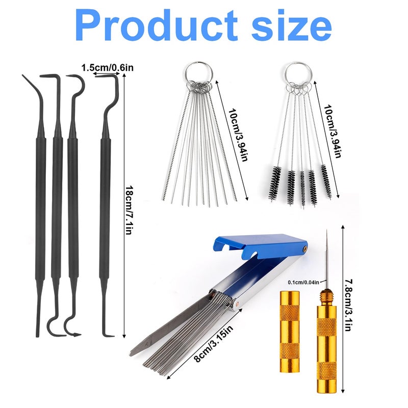 lasuroa Carburetor Cleaning Kit, Carburettor Jet Tools Includes 23 Carb Needles 5 Nylon Brushes 1 Scraper and 4 Cleaner Hooks for Motorcycle ATV Chainsaw & Welder Maintenance - Image 2