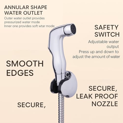 HOMEMATES Silver ABS Handheld Health Faucet Jet Spray Set, High-Pressure Toilet Sprayer with 1.2m Hose, Leakproof Nozzle, Wall Hook & Screws for Bathroom Hygiene - Image 4