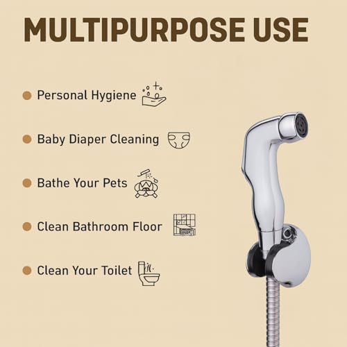 HOMEMATES Silver ABS Handheld Health Faucet Jet Spray Set, High-Pressure Toilet Sprayer with 1.2m Hose, Leakproof Nozzle, Wall Hook & Screws for Bathroom Hygiene - Image 3