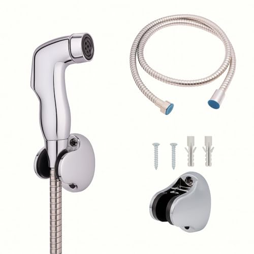 HOMEMATES Silver ABS Handheld Health Faucet Jet Spray Set, High-Pressure Toilet Sprayer with 1.2m Hose, Leakproof Nozzle, Wall Hook & Screws for Bathroom Hygiene - Image 1