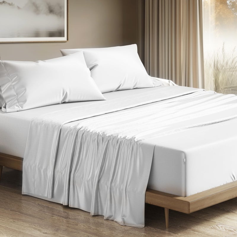 THREAD SPREAD 100 Egyptian Cotton Sheets California King Size 1200 Thread Count Cal King Size Sheets Set 4 PC Luxury Bedsheet White Soft Cooling 17 Deep Pocket Sateen Weave Bedsheet Set