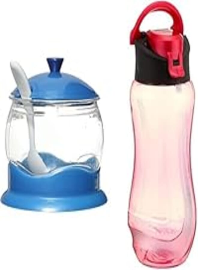 max plast Max plast Plastic Sugar with Spoon - Multi color + Max Plast Plastic Water Bottle - Assorted colors